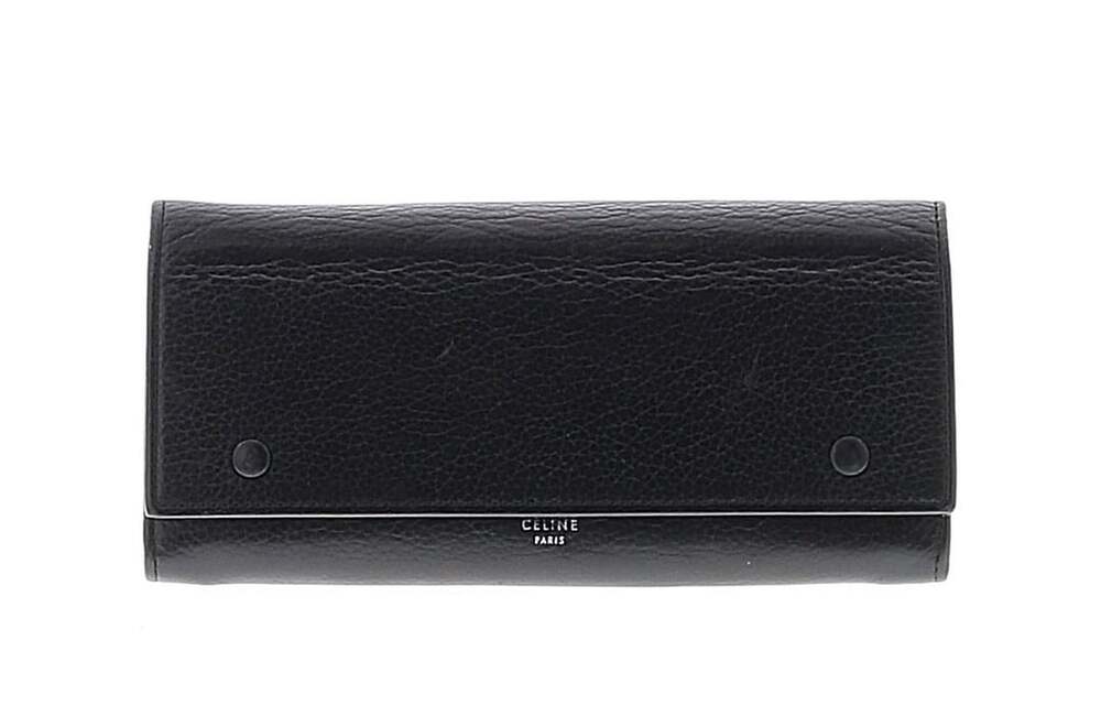 Celine Large Multifunction Flap Wallet Black Grained Leather